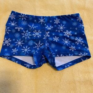 Fleo Blue and White Athletic Shorts with Snowflake Pattern